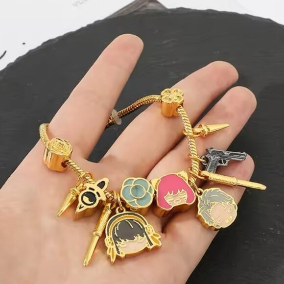 14K Gold Plated SPY X FAMILY Themed Loaded Charm Bracelet Unisex Anime Manga - Picture 9 of 9